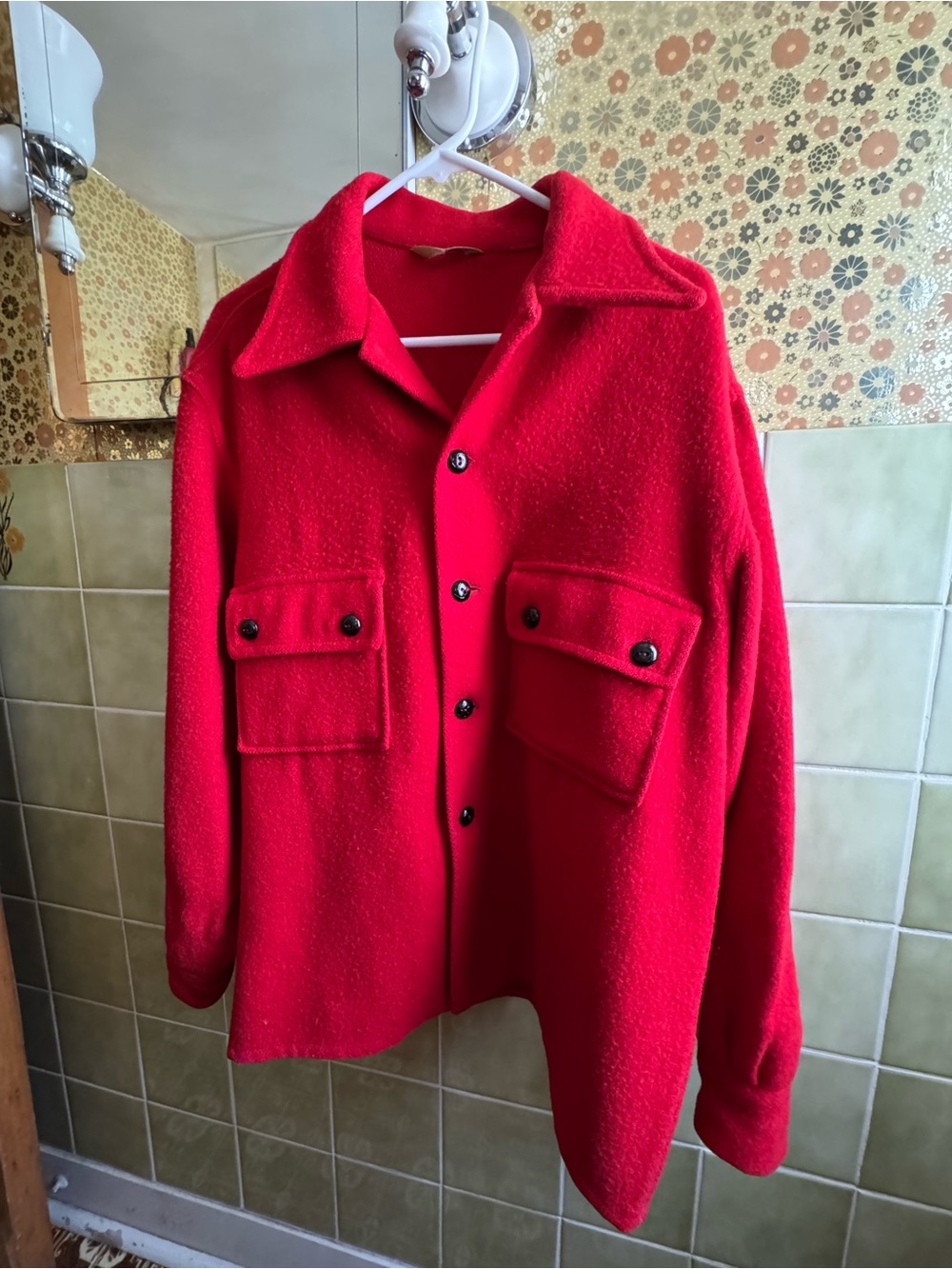 Vintage Unisex Montmac by Rice Sportswear Red Wool Jacket with Flap Pockets
